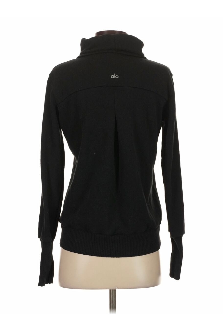 Alo Yoga Haze Pullover Sweatshirt Black Cowl Neck Back Pleat Thumbholes cozy